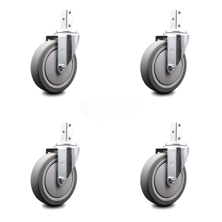 Service Caster 5 Inch Thermoplastic Rubber Wheel Swivel 7/8 Inch Square Stem Caster Set SCC SCC-SQ20S514-TPRB-78-4